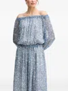 Weekend Max Mara Floral Print Off-shoulder Maxi Dress In Blue