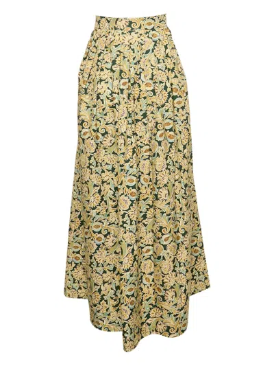 Pre-owned Weekend Max Mara Floral-print Pleated Skirt In Yellow