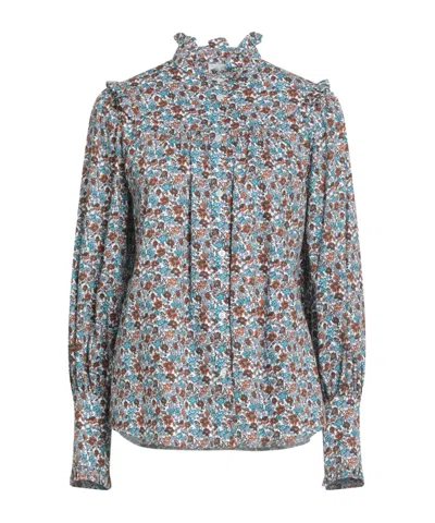 Weekend Max Mara Floral Print Ruffled High-neck Blouse In Multi