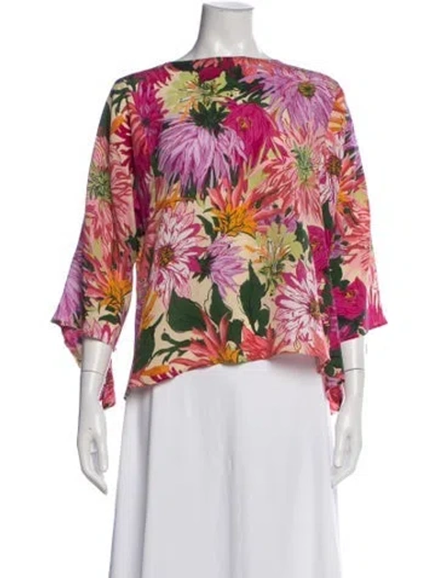 Pre-owned Weekend Max Mara Floral Print Scoop Neck Blouse In Pink