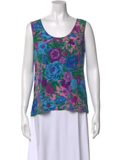 Pre-owned Weekend Max Mara Floral Print Scoop Neck Top In Blue