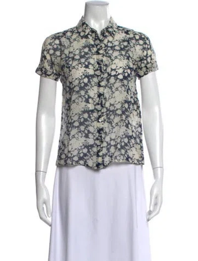 Pre-owned Weekend Max Mara Floral Print Short Sleeve Button-up Top In Blue