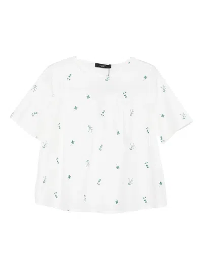 Weekend Max Mara Sleeves Round Neck Relaxed Fit Lightweight Embroidered In White