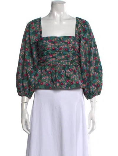 Pre-owned Weekend Max Mara Floral Print Square Neckline Blouse In Green