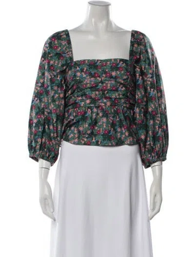 Pre-owned Weekend Max Mara Floral Print Square Neckline Blouse In Green