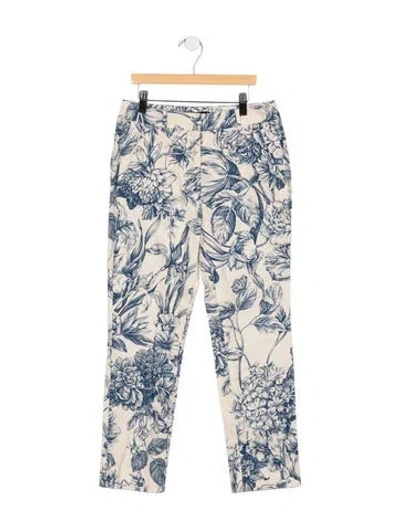 Pre-owned Weekend Max Mara Floral Print Straight Leg Pants In Blue