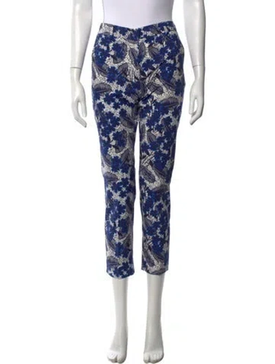 Pre-owned Weekend Max Mara Floral Print Straight Leg Pants In Blue/white