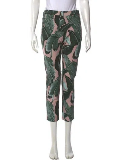 Pre-owned Weekend Max Mara Floral Print Straight Leg Pants In Green