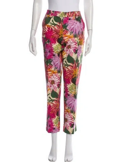 Pre-owned Weekend Max Mara Floral Print Straight Leg Pants In Pink
