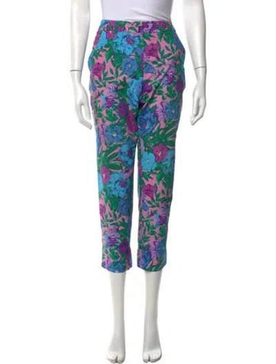 Pre-owned Weekend Max Mara Floral Print Straight Leg Pants In Pink