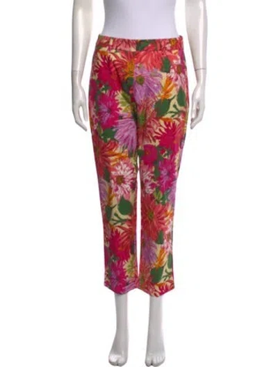 Pre-owned Weekend Max Mara Floral Print Straight Leg Pants In Pink