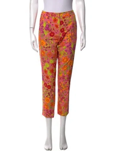 Pre-owned Weekend Max Mara Floral Print Straight Leg Pants In Pink