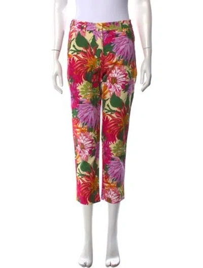 Pre-owned Weekend Max Mara Floral Print Straight Leg Pants In Pink