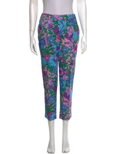 Pre-owned Weekend Max Mara Floral Print Straight Leg Pants In Purple
