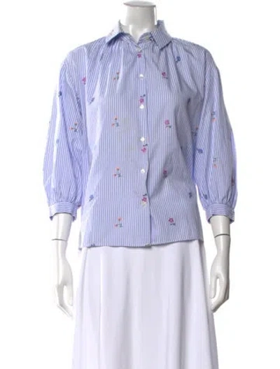 Pre-owned Weekend Max Mara Floral Print Three-quarter Sleeve Blouse In Blue