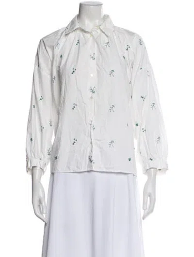 Pre-owned Weekend Max Mara Floral Print Three-quarter Sleeve Blouse In White