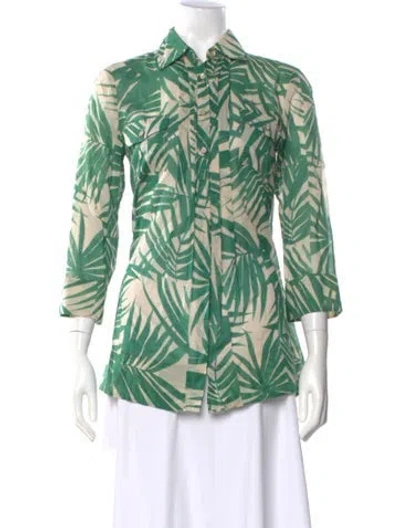 Pre-owned Weekend Max Mara Floral Print Three-quarter Sleeve Button-up Top In Green