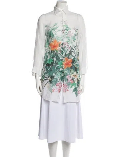 Pre-owned Weekend Max Mara Floral Print Three-quarter Sleeve Tunic In Neutral