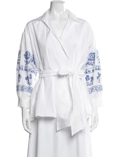 Pre-owned Weekend Max Mara Floral Print V-neck Blouse In White