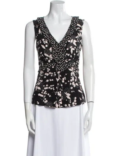 Pre-owned Weekend Max Mara Floral Print V-neck Top In Blue