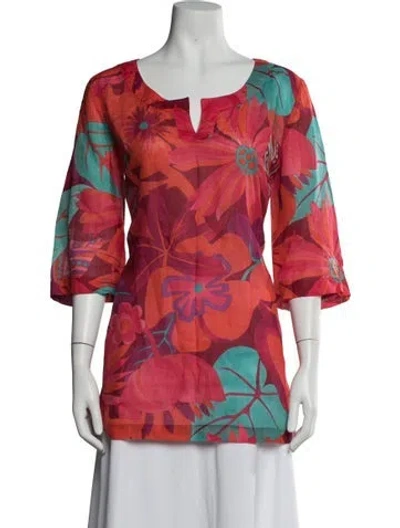 Pre-owned Weekend Max Mara Floral Print V-neck Tunic In Multicolor