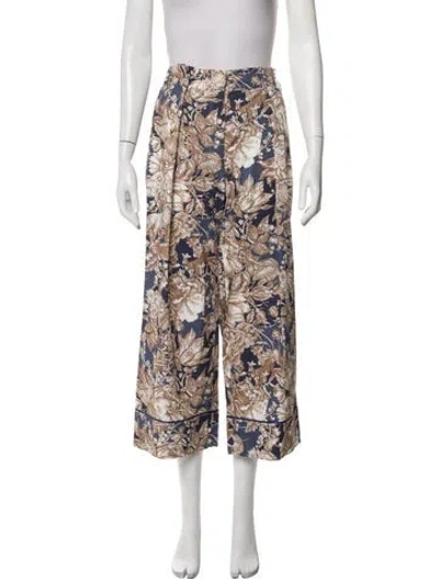 Pre-owned Weekend Max Mara Floral Print Wide Leg Pants In Blue