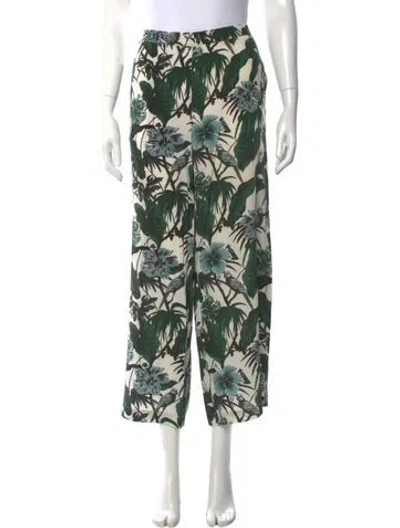 Pre-owned Weekend Max Mara Floral Print Wide Leg Pants In Green