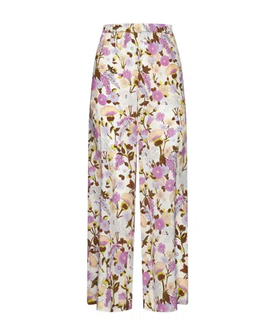 Weekend Max Mara Floral Printed Trousers In White