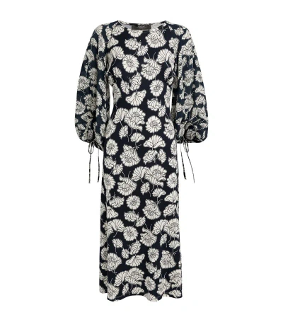 Weekend Max Mara Floral Ruched-sleeve Dress In Navy Dahlia