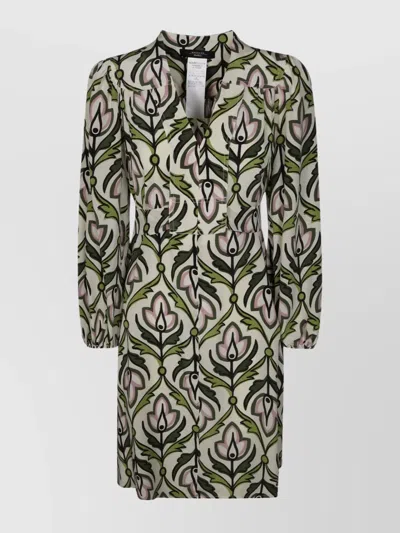 Weekend Max Mara Floral Sleeve V-neck Waist Tie Dress In Gray