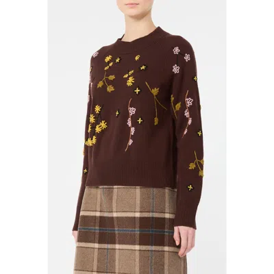 Weekend Max Mara Floral Stitch Crewneck Sweater In Dark Brown