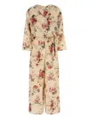 Weekend Max Mara Floral Pattern V-neckline Jumpsuit With Waist Tie In Neutrals