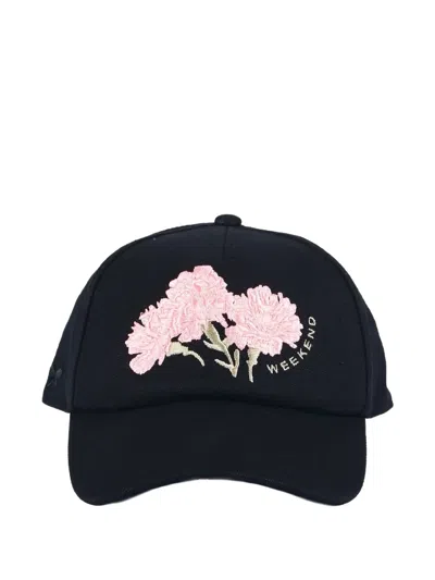 Weekend Max Mara Floral-embroidered Hat In Black