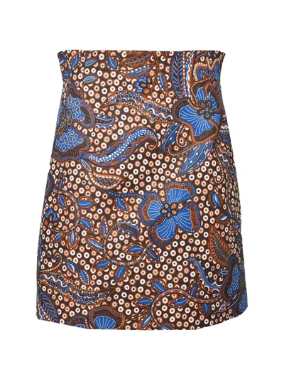 Weekend Max Mara Fungo Paisley Floral Stretch Cotton Miniskirt In Brown