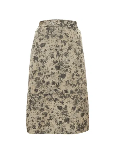 Pre-owned Weekend Max Mara Floral-print Midi Skirt In Neutral