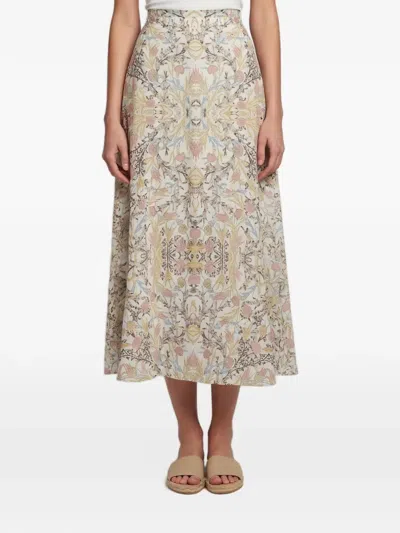 Pre-owned Weekend Max Mara Floral-print Midi Skirts In Neutrals