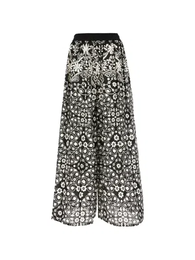 Weekend Max Mara Wide-leg Printed Cotton Trousers In Black