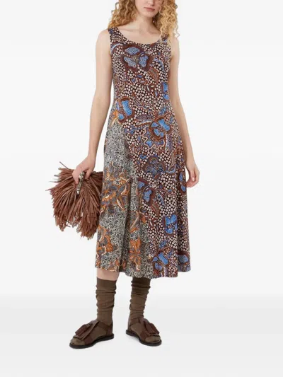 Weekend Max Mara Floral-print Sleeveless Midi Dress In Brown