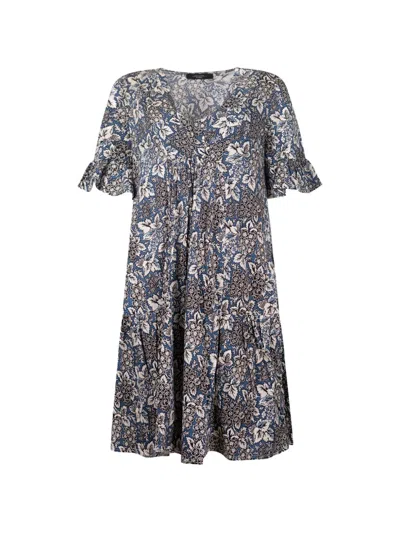 Weekend Max Mara Floral-print Tiered Cotton Midi Dress In Blue