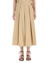 Weekend Max Mara Omens Sand Folk Pleated Cotton-poplin Midi Skirt In Sand