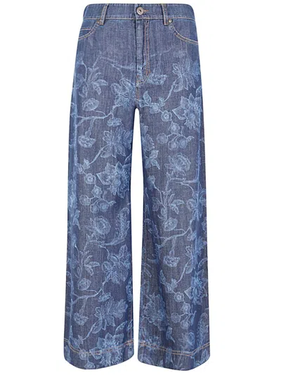 Weekend Max Mara Foral Patterned Wide Leg Jeans In Navy