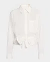 Weekend Max Mara Fresco Draped Waist-tie Cotton Poplin Shirt In Gray