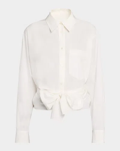 Weekend Max Mara Fresco Draped Waist-tie Cotton Poplin Shirt In Gray