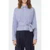 Weekend Max Mara Fresco Stripe Side Tie Cotton Button-up Shirt In Blue