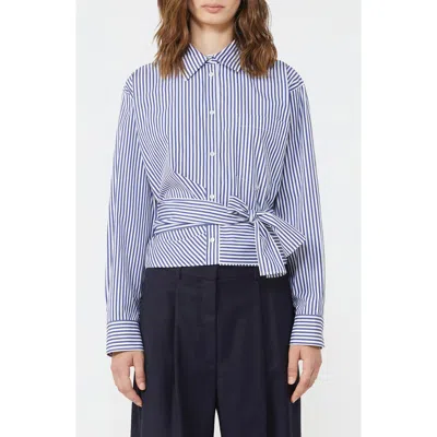 Weekend Max Mara Fresco Stripe Side Tie Cotton Button-up Shirt In Blue