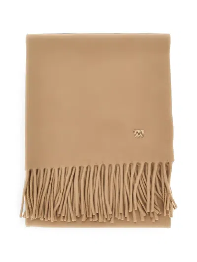 Weekend Max Mara Fringed Logo-embroidered Scarf In Brown