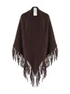 Weekend Max Mara Fringed Virgin-wool Cape In Brown