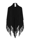 Weekend Max Mara Fringed Wool Cape In Black