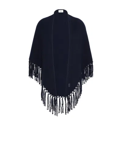 Weekend Max Mara Fringed Wool Shawl In Blue