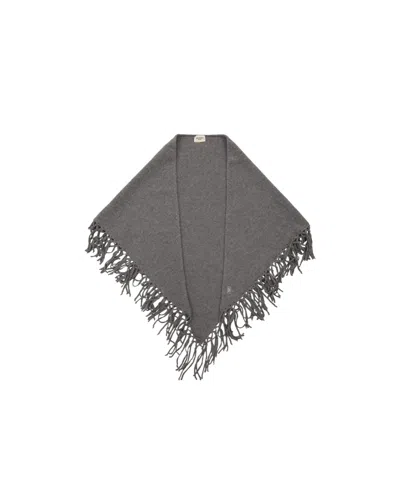 Weekend Max Mara Fringed Wool Shawl In Gray